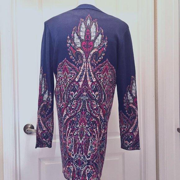 Ruby Rd. Open Front Long Sleeve Cardigan-Blue/Pink Mix-Size Medium-Casual-Long - Picture 12 of 16